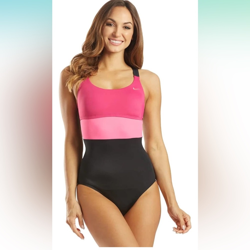 Nike Swim Women's Poly Core Chest Support Racerback One Piece SmallPink MSRP $84
